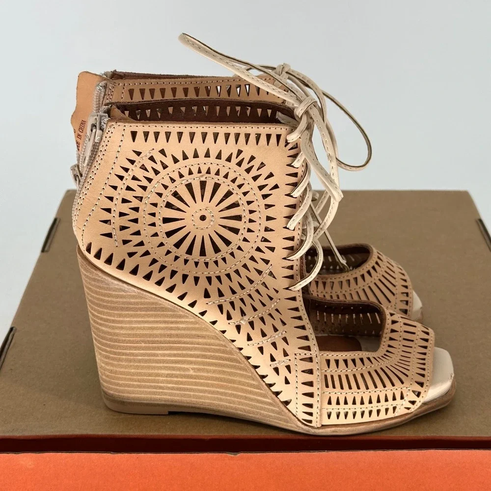 Jeffrey Campbell Rodillo Lace Up Wedge Sandal Heel Coastal Boho Summer 6